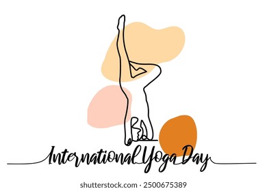 Dibujo de línea continuo ejercitando la postura de yoga de la mujer. Día Internacional del Yoga. Dibujado a mano Ilustración vectorial de una sola línea