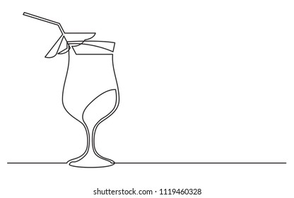 Continuous Line Drawing Of Exotic Cocktail Drink