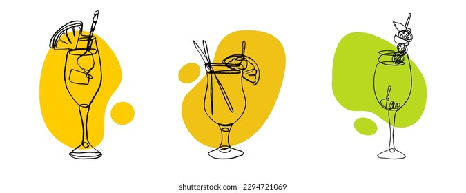 kontinuierliche Zeichnung exotischer Cocktailgetränke. Vektorgrafik