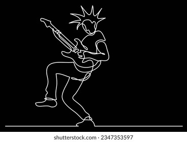 continuous line drawing of expressive rock guitarist posing