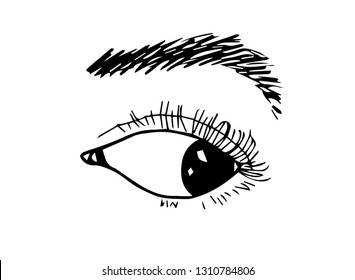 Continuous line, drawing of eye and eye brow,  minimalist, vector illustration for t-shirt, slogan design print graphics style
