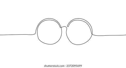 Continuous line drawing of Eyeglasses on white background.