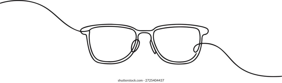 Desenho de linha contínua de óculos. Esboço de óculos de estilo simples. Ilustração de linha única de óculos. Contorno minimalista de um quadro. Design de acessórios de moda em um fundo transparente.