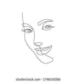 Continuous line drawing of face. Beautiful woman fashion concept in minimalist style. sexy pretty woman vector illustration.