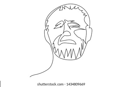 Continuous line, drawing  face  and hairstyle, The image of the man is stressing anxiety. minimalist, vector illustration for t-shirt, slogan design print graphics style