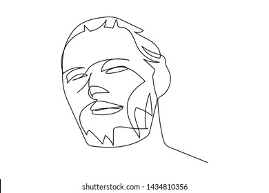 Continuous line, drawing  face  and hairstyle, The image of the man is stressing anxiety. minimalist, vector illustration for t-shirt, slogan design print graphics style