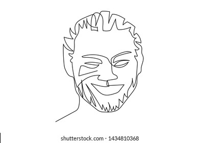 Continuous line, drawing  face  and hairstyle, The image of the man i  vector illustration for t-shirt, slogan design print graphics style
