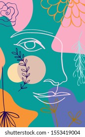 Continuous line, drawing of   face and hairstyle, fashion concept, woman beauty minimalist, vector illustration