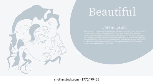 Línea continua, dibujo de una cara con peinado, concepto de moda, mujer belleza minimalista, ilustración vectorial bastante sexy. 