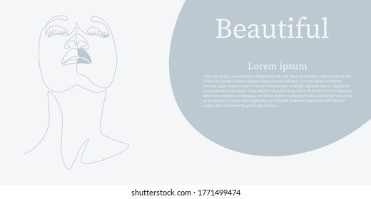 Continuous line, drawing of a face with hairstyle, fashion concept, woman beauty minimalist, vector illustration pretty sexy. 
