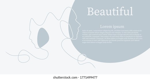Línea continua, dibujo de una cara con peinado, concepto de moda, mujer belleza minimalista, ilustración vectorial bastante sexy. 