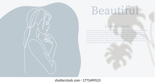 Continuous line, drawing of a face with hairstyle, fashion concept, woman beauty minimalist, vector illustration pretty sexy. 