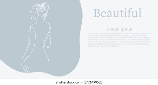 Kontinuierliche Linie, Zeichnung eines Gesichts mit Frisur, Mode-Konzept, Frau Schönheit minimalistisch, Vektorgrafik ziemlich sexy. 