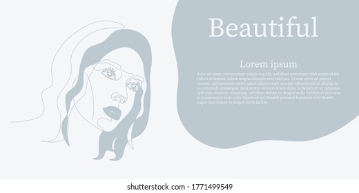 Línea continua, dibujo de una cara con peinado, concepto de moda, mujer belleza minimalista, ilustración vectorial bastante sexy. 