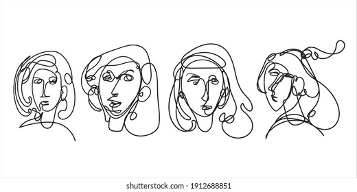 Continuous line, drawing of face and hairstyle, fashion concept, woman beauty minimalist, vector illustration for t-shirt, slogan design print graphics styles