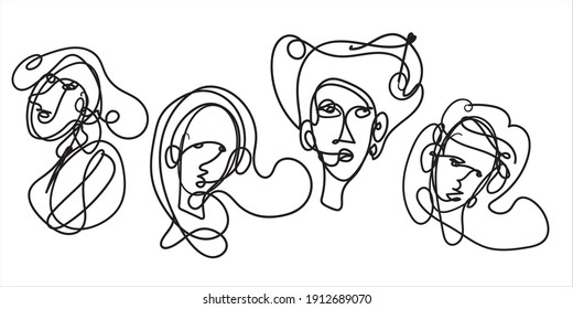 Continuous line, drawing of face and hairstyle, fashion concept, woman beauty minimalist, vector illustration for t-shirt, slogan design print graphics styles