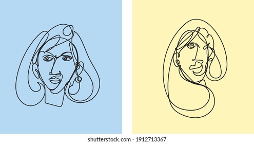 Kontinuierliche Linie, Zeichnung von Gesicht und Frisur, Modekonzept, weibliche Beauty-Minimalistin, Vektorgrafik für T-Shirt, Slogan-Design-Grafikstile