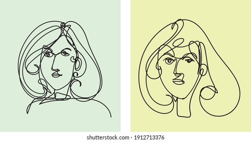 Continuous line, drawing of face and hairstyle, fashion concept, woman beauty minimalist, vector illustration for t-shirt, slogan design print graphics styles