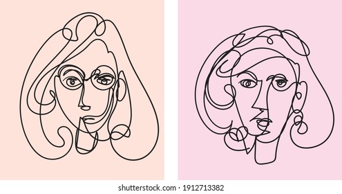 Continuous line, drawing of face and hairstyle, fashion concept, woman beauty minimalist, vector illustration for t-shirt, slogan design print graphics styles