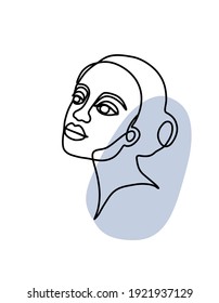 A continuous line, a drawing of the face and hairstyle, the outline of a female portrait. Vector illustration in the style of minimalism, an abstraction for the design of a print, poster or flyer.