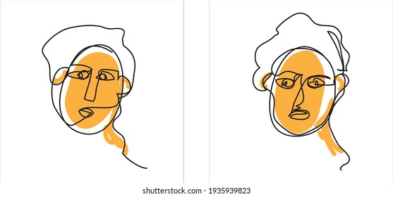 Continuous line, drawing of face and hairstyle, fashion concept, man  minimalist, vector illustration for t-shirt, slogan design print graphics styles