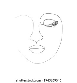 Línea continua, dibujo de una cara con peinado, concepto de moda, hermosa mujer minimalista, ilustración para diseño impreso