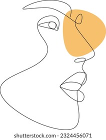 Dibujo de línea continua de cara y peinado, concepto de moda, belleza femenina minimalista, ilustración vectorial para camiseta, diseño de slogan, estilo de impresión