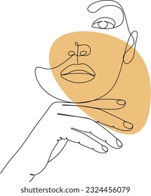 Continuous line drawing of face and hairstyle, fashion concept, minimalist female beauty, vector illustration for t-shirt, slogan design, print style