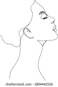 Durchgehende Zeilenzeichnung. Gesichtsprofil. Vektorgrafik für T-Shirt, Slogan, Design, Druck. Grafikstil.