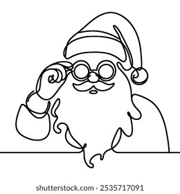Dibujo de línea continua de la cara de Santa Claus. Un dibujo de línea de una cara de Santa Claus. Ilustración vectorial.