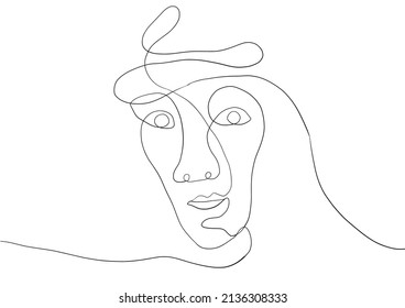 Continuous line drawing of face woman.Abstract line art portrait, Line,continuous line,drawing, Vector minimalism style and sketch portrait  concept.