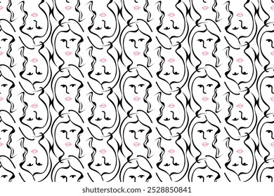 Continuous line drawing of faces. Abstract minimalist concept, vector illustration. Modern fashionable seamless pattern.