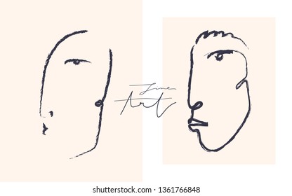 Continuous line, drawing of faces, fashion minimalist concept, vector illustration.