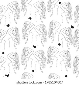 Continuous line, drawing of faces, fashion minimalist concept, vector illustration. Modern fashionable pattern.