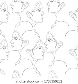 Línea continua, dibujo de caras, concepto minimalista de moda, ilustración vectorial. Patrón moderno de moda.