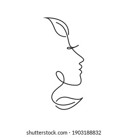 Continuous line drawing of faces, fashion concept, minimalist aesthetic woman, vector image 