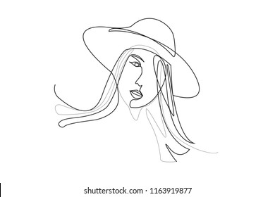 Continuous line, drawing of faces and hairstyle, fashion concept, woman beauty minimalist, vector