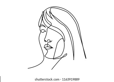 Continuous line, drawing of faces and hairstyle, fashion concept, woman beauty minimalist, vector