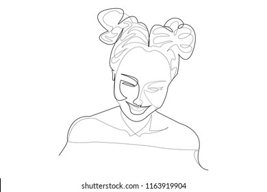 Continuous line, drawing of faces and hairstyle, fashion concept, woman beauty minimalist, vector