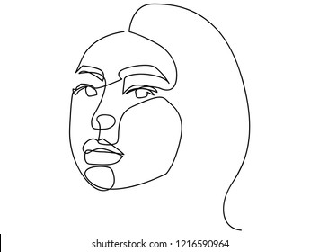 Continuous line, drawing of faces and hairstyle, fashion concept, woman beauty minimalist, vector 