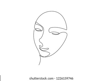 Continuous line, drawing of faces and hairstyle, fashion concept, woman beauty minimalist, vector 