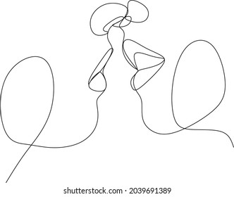 Continuous line, drawing of faces and hairstyle, fashion concept, woman beauty minimalist, vector