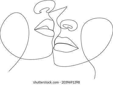 Continuous line, drawing of faces and hairstyle, fashion concept, woman beauty minimalist, vector