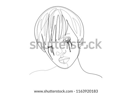 Continuous line, drawing of faces and hairstyle, fashion concept, woman beauty minimalist, vector