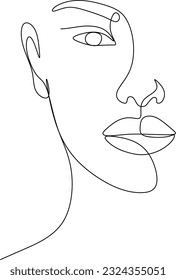 Continuous line drawing of faces and hairstyles set, fashion concept, woman beauty minimalist, vecto
