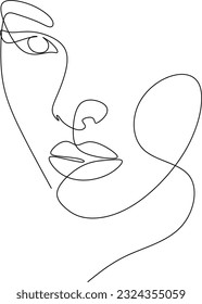 Continuous line drawing of faces and hairstyles set, fashion concept, woman beauty minimalist, vecto