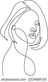 kontinuierliche Linienzeichnung von Gesichtern und Frisuren , Modekonzept, weibliche Schönheitsminimalistin, Vektorgrafik