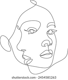 Continuous line drawing of faces and hairstyles set, fashion concept, woman beauty minimalist, vector. Without artificial intelligence