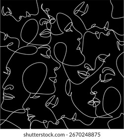 Dibujo de líneas continuas de caras, concepto de moda minimalista, Ilustración vectorial. Patrón de moda moderno. Dibujado a mano sin inteligencia artificial
