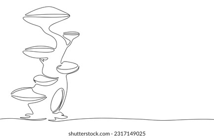 Continuous line drawing of fairy mushrooms. Vector illustration as line art outline wallpaper for minimal poster, template, banner